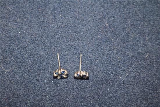 A pair of 18ct white gold, diamond and sapphire cluster ear studs, 8mm.